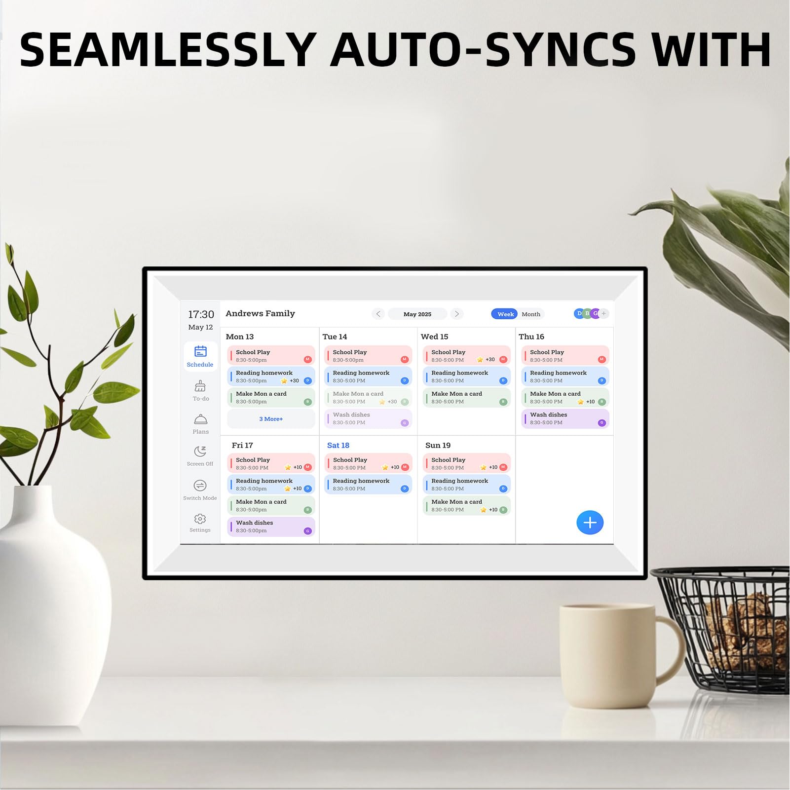 FTVOGUE 10,1 Zoll Digitaler Kalender, Intelligenter Familienplaner mit Touchscreen-Display für die Wandmontage Im Home Office (EU-Stecker)