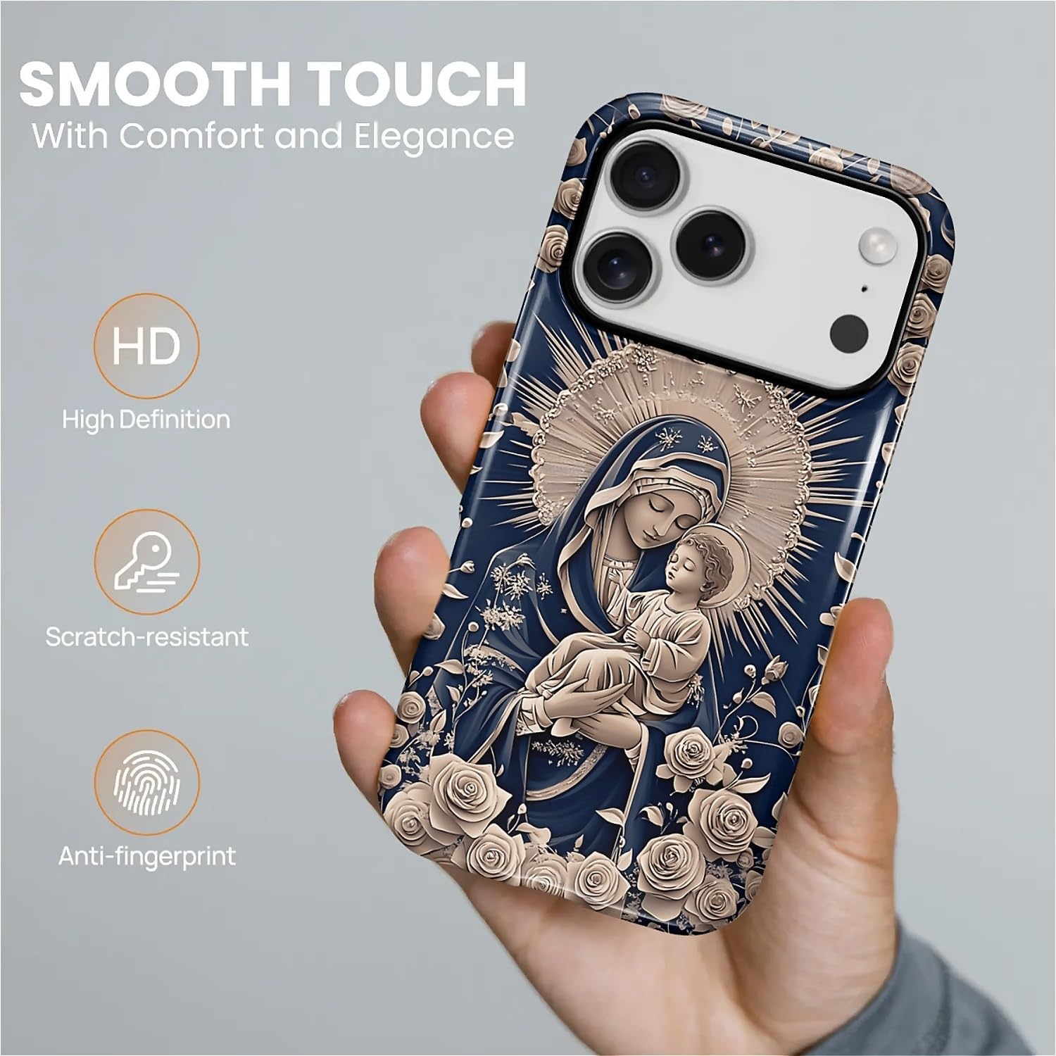 Case for iPhone 17 Pro [Compatible with MagSafe], Glossy Soft Silicone + Hard PC Anti-Scratch Shockproof Protective 2-in-1 Case for Women Men - Starry Night Virgin Mary and Baby Catholic
