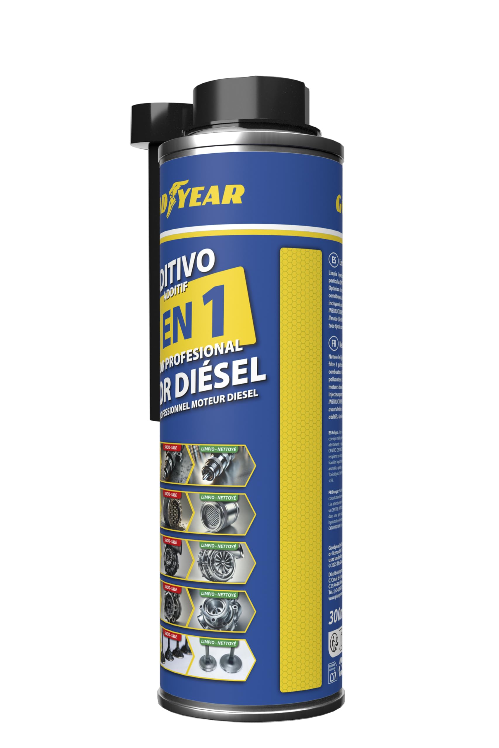 Goodyear Additivo detergente per Motori Diesel 5 in 1 Professionale 300 ml | Detergente Completo per iniettori, Turbo, Dpf, valvola EGR e aspirazione | Migliora Le Prestazioni