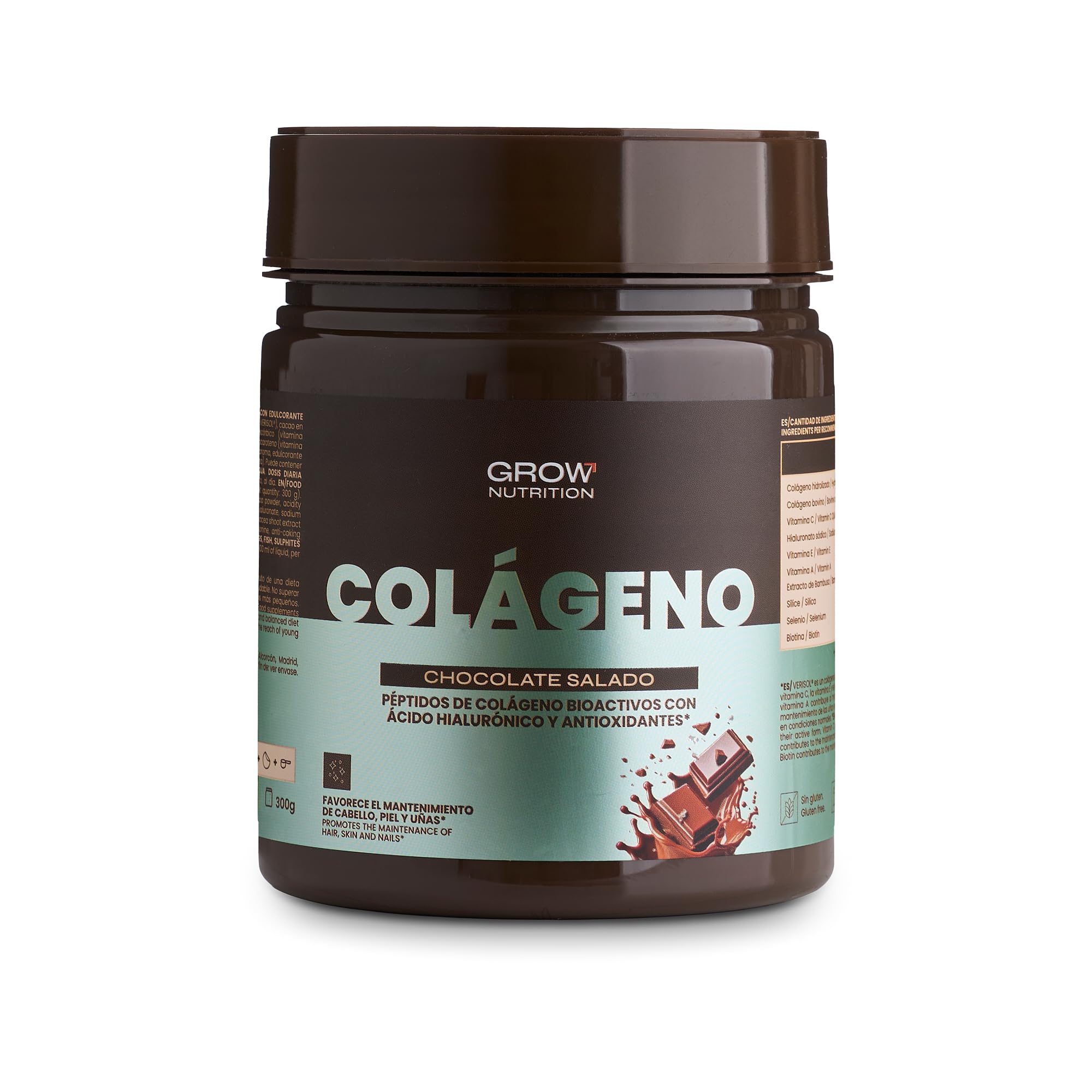 Grow Wellness Lote Omega 3+ OMEGATEX 60 Cápsulas + Colágeno Chocolate Salado 300 g | VERISOL, Ácido Hialurónico, Biotina y Vitaminas