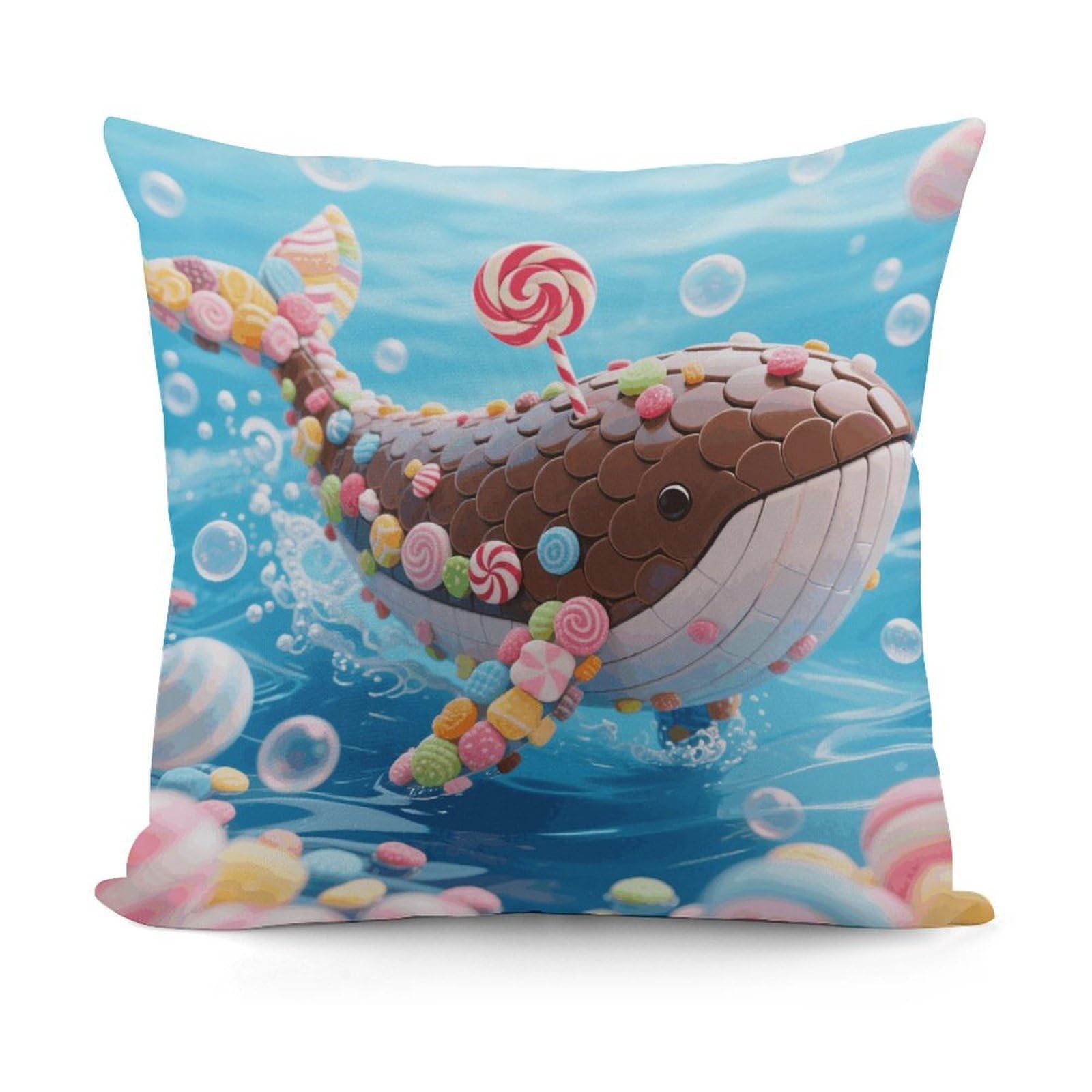 VstaDank Candy Whale Throw Pillow Covers Fade-Resistant Removable Pillowcase Square Cushion Case Cozy Pillow Case Breathable Pillow Protector Soft Pillow Shams 18"x18"
