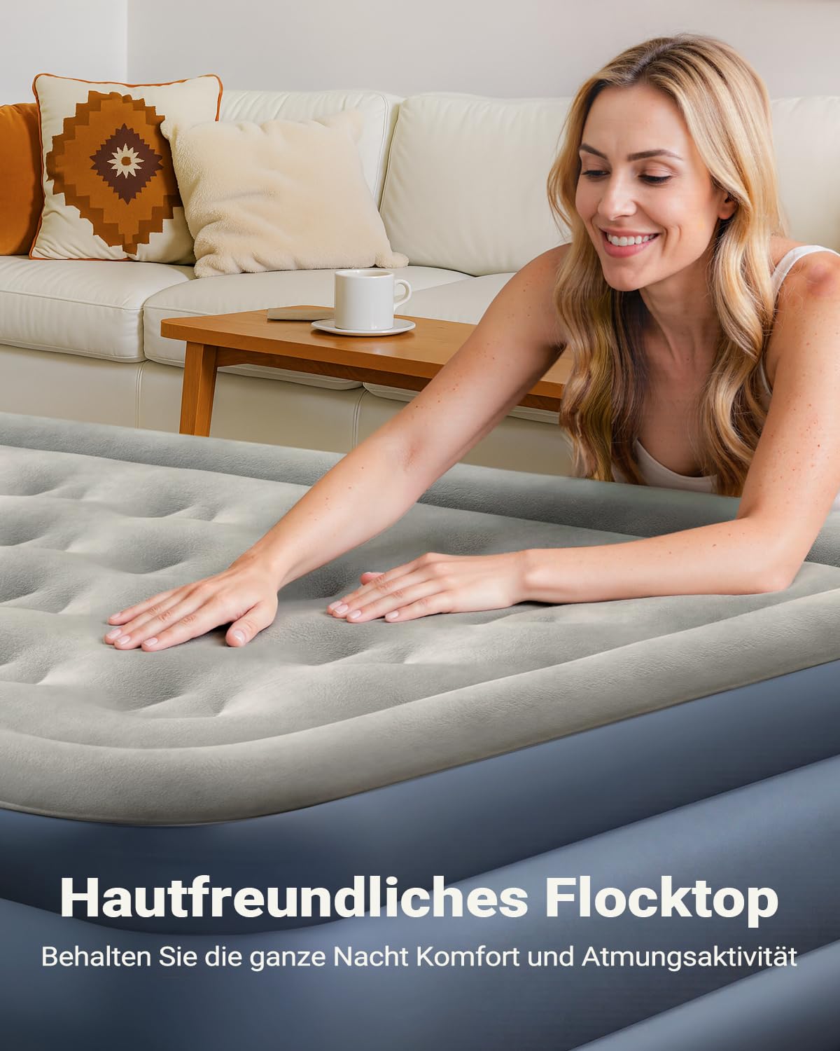 iDOO Komfortable Luftbett 2 Personen, Schnell Aufblasbar in 3 Minuten | Luftmatratze mit integrierter Pumpe, Flockgewebe, Durchstoßfest Material, Gästebett für Zuhause & Camping - 137x190x46cm