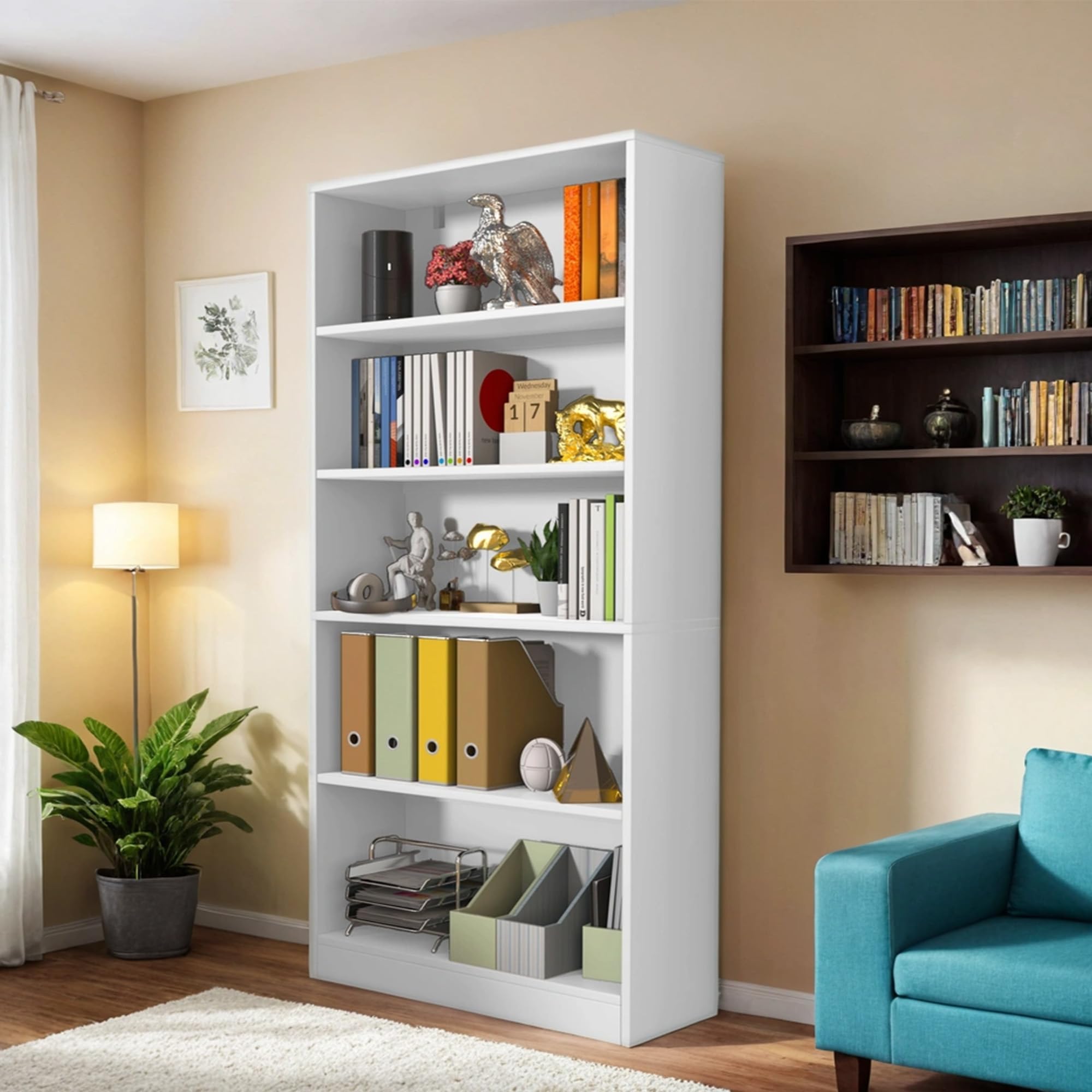 holzart 71" Tall Book Shelf, 5 Tier Large Bookshelf, Standing Wood Display Book Shelf for Living Room, Office, Library with Doors, 31.5" W x 70.87" H