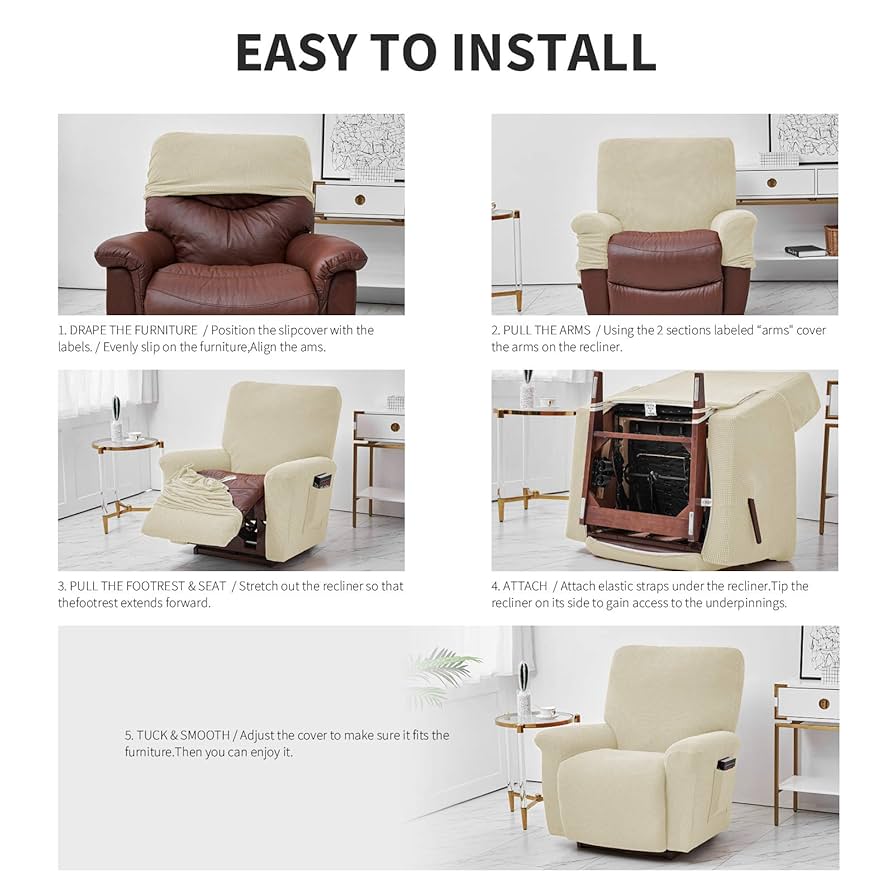 KinCam 3 Pieces Recliner Chair Covers, Stretch Reclining Chair Covers