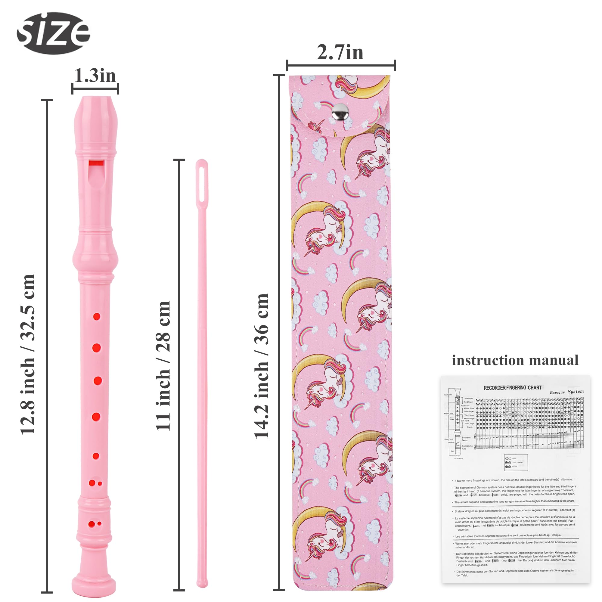 Soprano Flauta Dulce Para Principiantes,Flautas Dulces Soprano 8 Agujeros con Herramienta de limpieza, Regalo Para Principiantes,Jugadores Profesionales(2-Unicornio rosa)