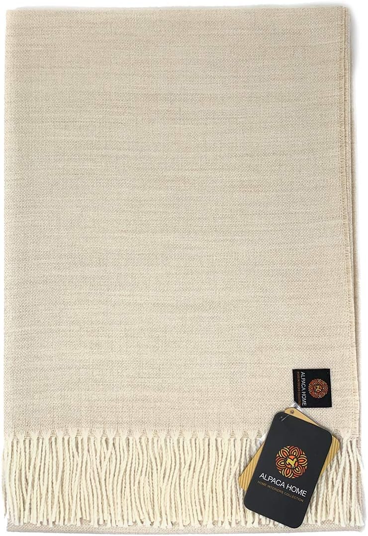 | Hamptons Hand Loomed 4-Season Throw Blanket Baby Alpaca Wool | 6.6 Feet Long X 4.25 Feet Wide | Hypoallergenic & Luxuriously Soft (Cooper's Beach)