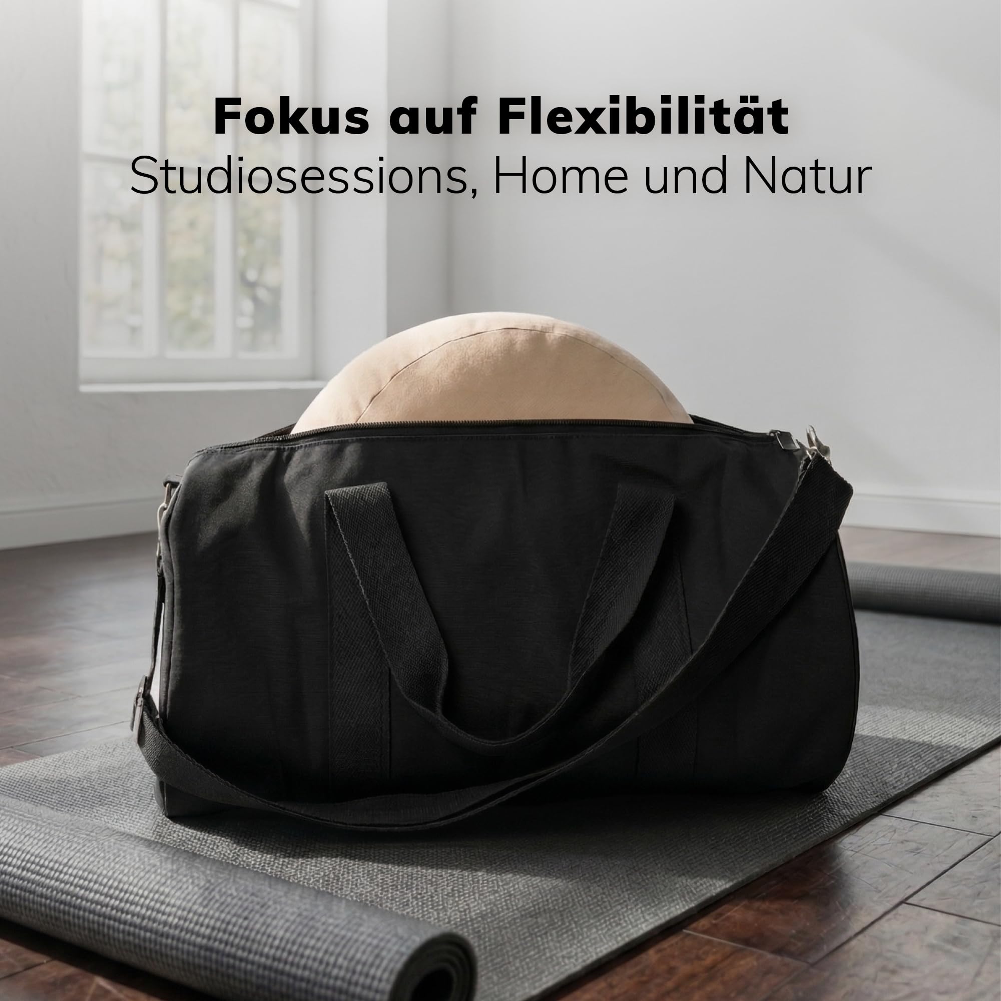MYLILY Yogakissen Meditationskissen – Yoga Kissen rund Ø 29 cm – 10 cm flach & 255 g leicht – Sitzkissen Boden mit waschbarem Baumwoll-Bezug – vegan – Beige