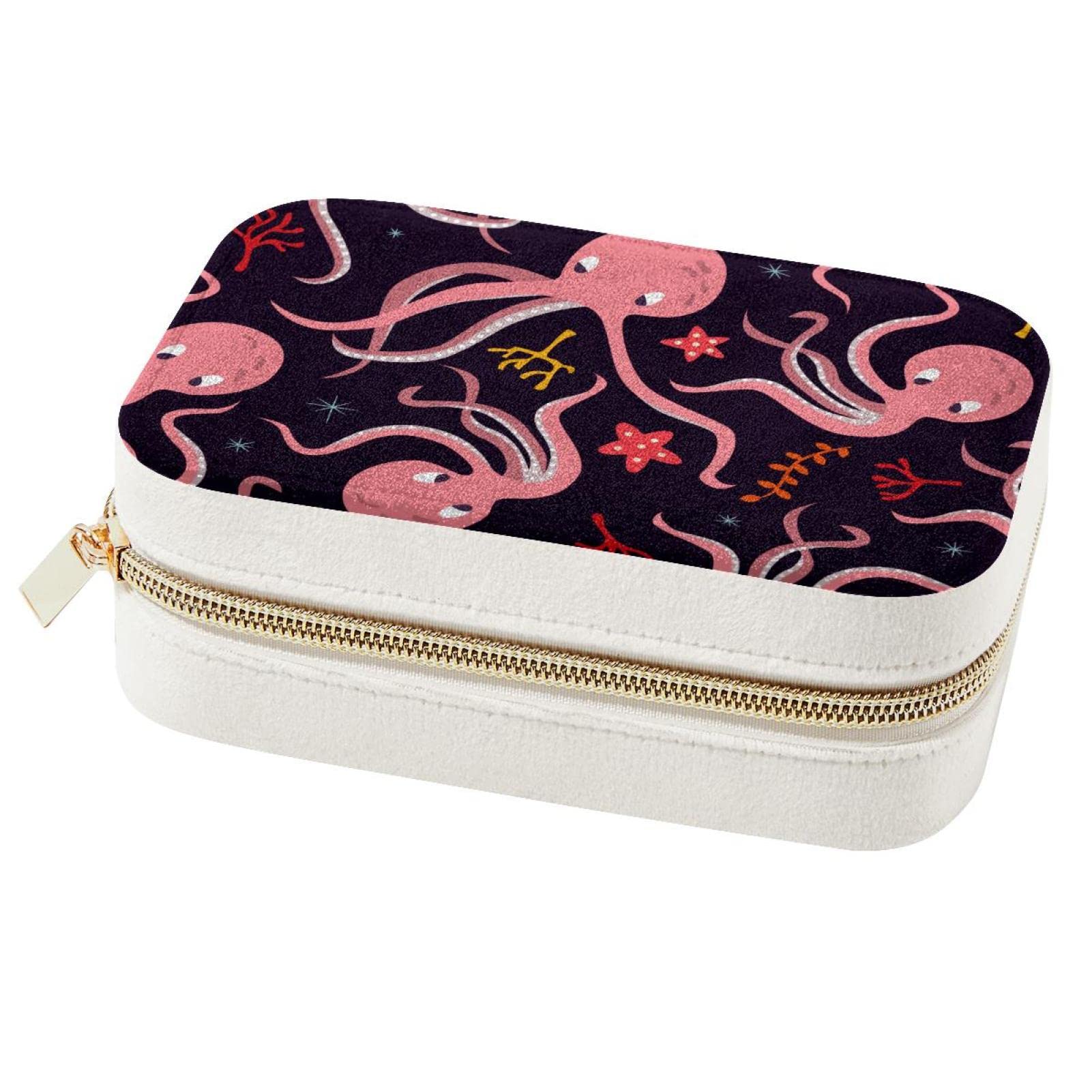 Boîte à bijoux voyage pieuvre & étoile de mer compacte pour bagues et colliers