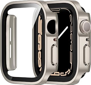 2 Pieces Cases Compatible with Apple Watch Series 6 SE Series 5 Series 4 44mm, Protective Case with Glass Screen Protector, Ultra Thin Hard PC Protective Case for iWatch 44mm