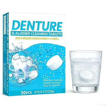 Denture Cleanser Retainer Cleaner 30 Tablets | Effervescent, 1-Month Supply, Stain & Odor Remover, For Clear Aligners