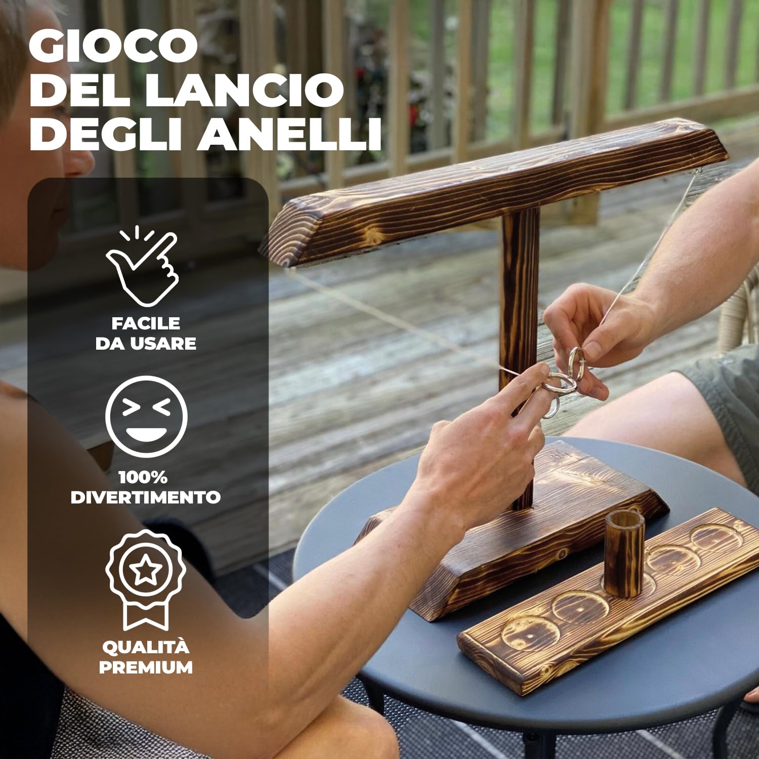 Original Cup Gioco Ring Toss® | Gioco di abilità in Legno | qualità Premium | Lanciatore di Anelli Appeso | Chi sarà Il più Veloce? | all'Interno e all'aperto | Adulti | 100% Legno | SparkL®