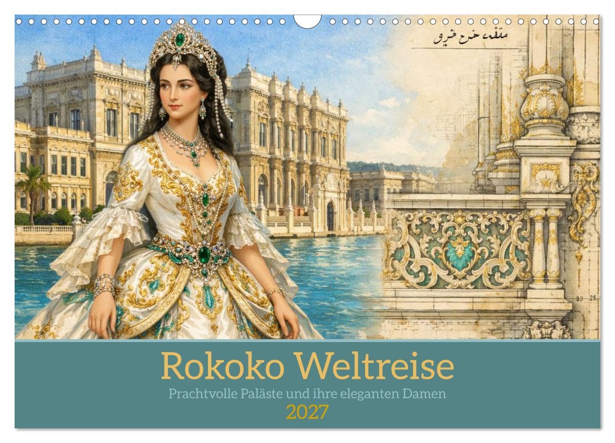 Rokoko Weltreise (Wandkalender 2027 DIN A3 quer), CALVENDO Monatskalender: Prachtvolle Paläste und ihre eleganten Damen (CALVENDO Orte)