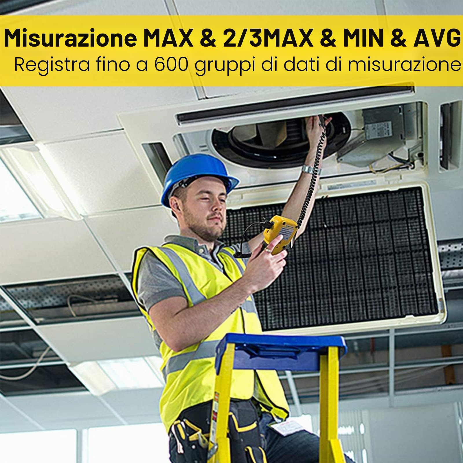 Anemometro CFM Portatile, Kethvoz HVAC Tester di Velocità dell'Aria Digitale con Sensore di Vento Esteso Misura la Temperatura e Flusso del Vento, Misuratore di Velocità del Vento KE-846A