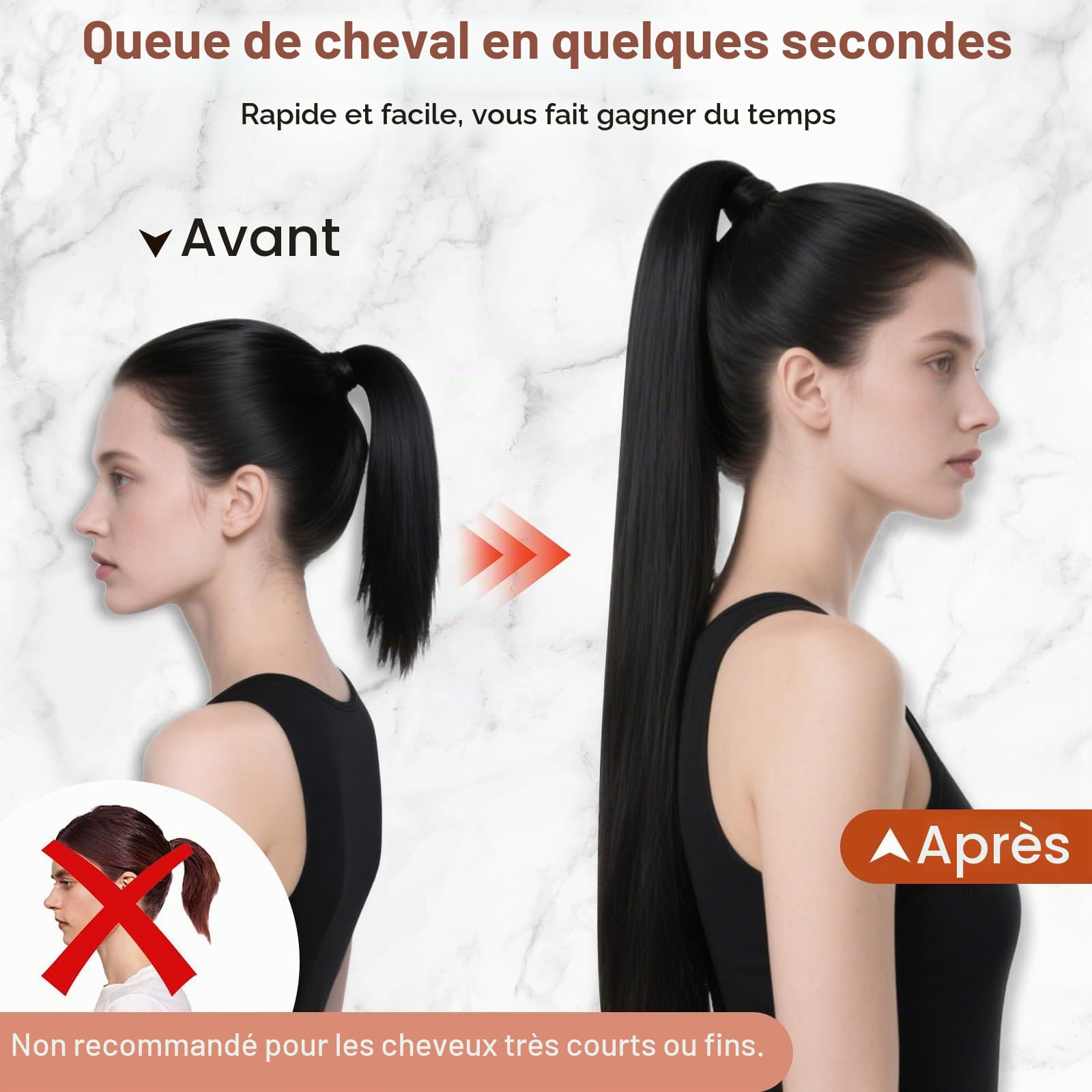 MY-LADY Extension Queue de Cheval Cheveux, 35cm Postiche Queue de Cheval Naturel, Rajout Cheveux Longue Ponytail Lisse Wrap Around #12P613 Brun Doré& Blond 80g