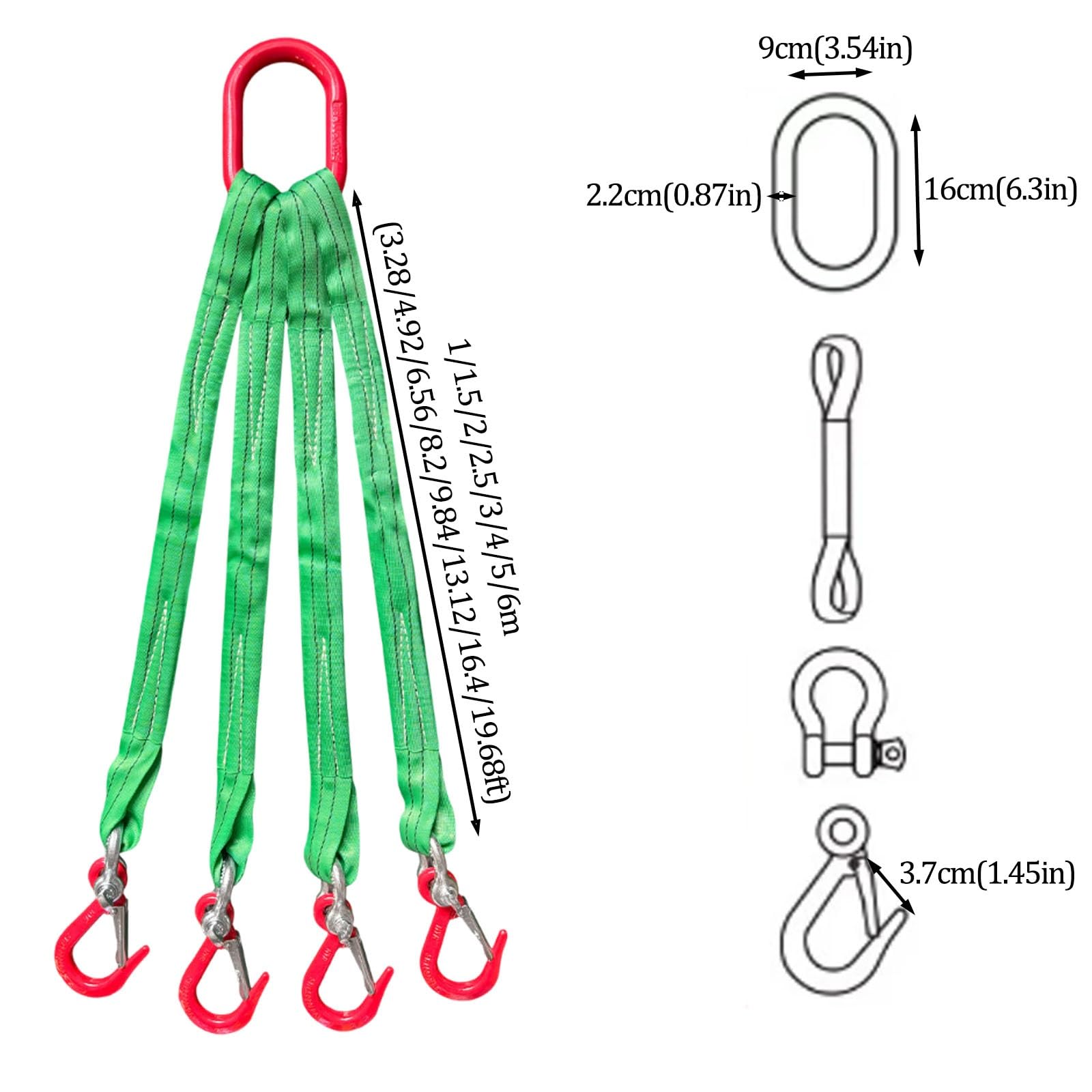 Eslingas de poliéster de Alta Resistencia para izaje, Eslinga Textil Tipo Pulpo de 4 ramales con Gancho y Terminal de Ojo Giratorio, Capacidad de 11 023 Libras(5 tons,4m)
