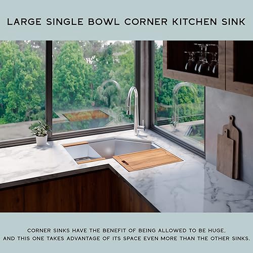 Miniatura 5 de Strictly Sinks - Fregadero de cocina esquinero de 30 pulgadas para montaje inferior, acero inoxidable calibre 16, con mariposa, montaje inferior,