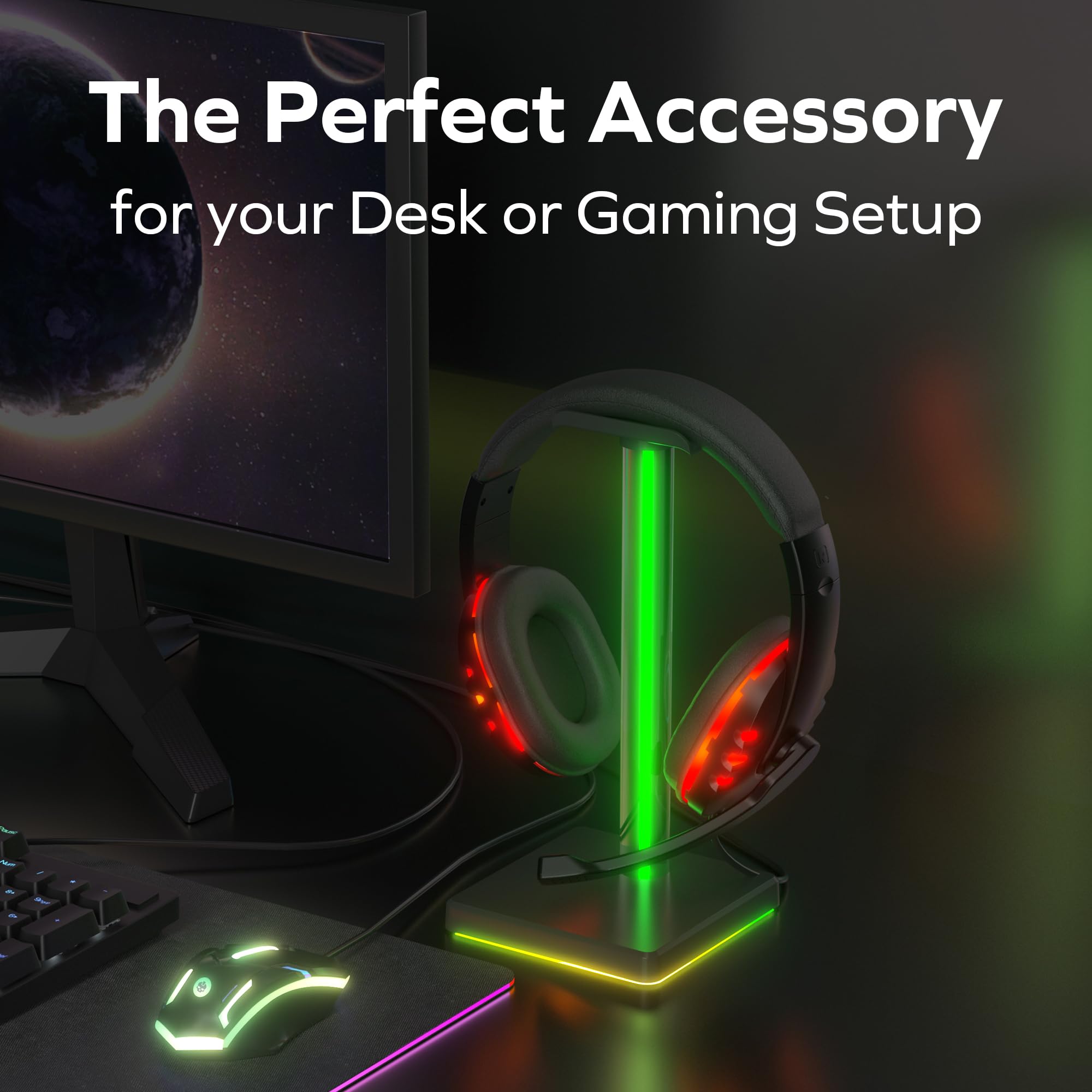 GAME PUNK Cuffie da gioco a LED cablate con microfono e luci a LED, supporto per cuffie da gioco per PS5, Xbox Series X e S, laptop, supporto per cuffie da gioco per PC, USB, ingresso AUX