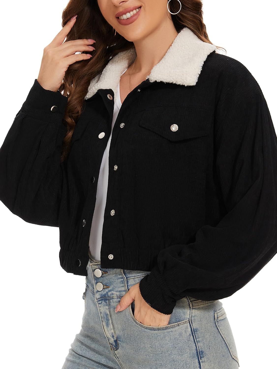 loveimgs Womens Corduroy Sherpa Fleece Lined Jackets Long Sleeve Button Down Fleece Lapel Coats Outwear