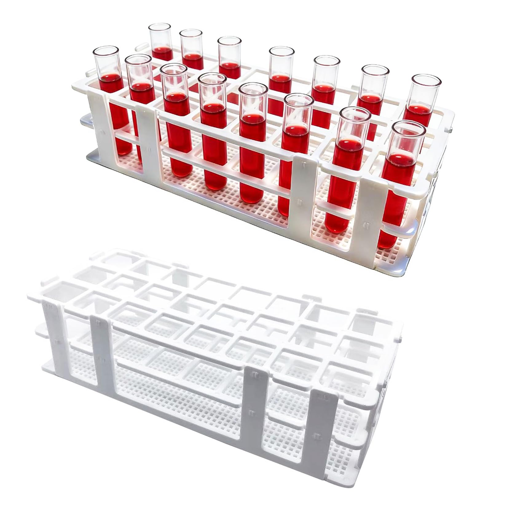 Luckkyme Plastic Test Tube Rack 2 Pack 24 Holes Lab Test Tube Rack Holder for 25mm and Below The Test Tubes, Detachable, White