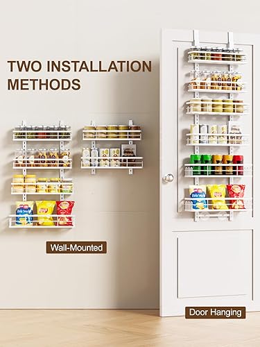 Miniatura 4 de Delamu Organizador de despensa sobre la puerta, organizador de puerta de despensa de 6 niveles con cesta ajustable, organizador de condimentos para