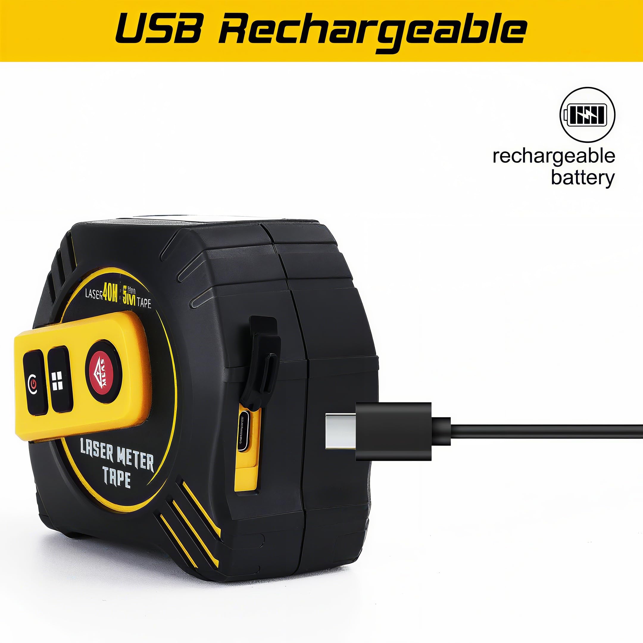 MILESEEY 2-in-1 Laser Tape Measure, 131Ft Rechargeable Laser Measurement Tool & 16Ft Self Locking Tape Measure With Movable Magnetic Hook M Ft In Ftin Units