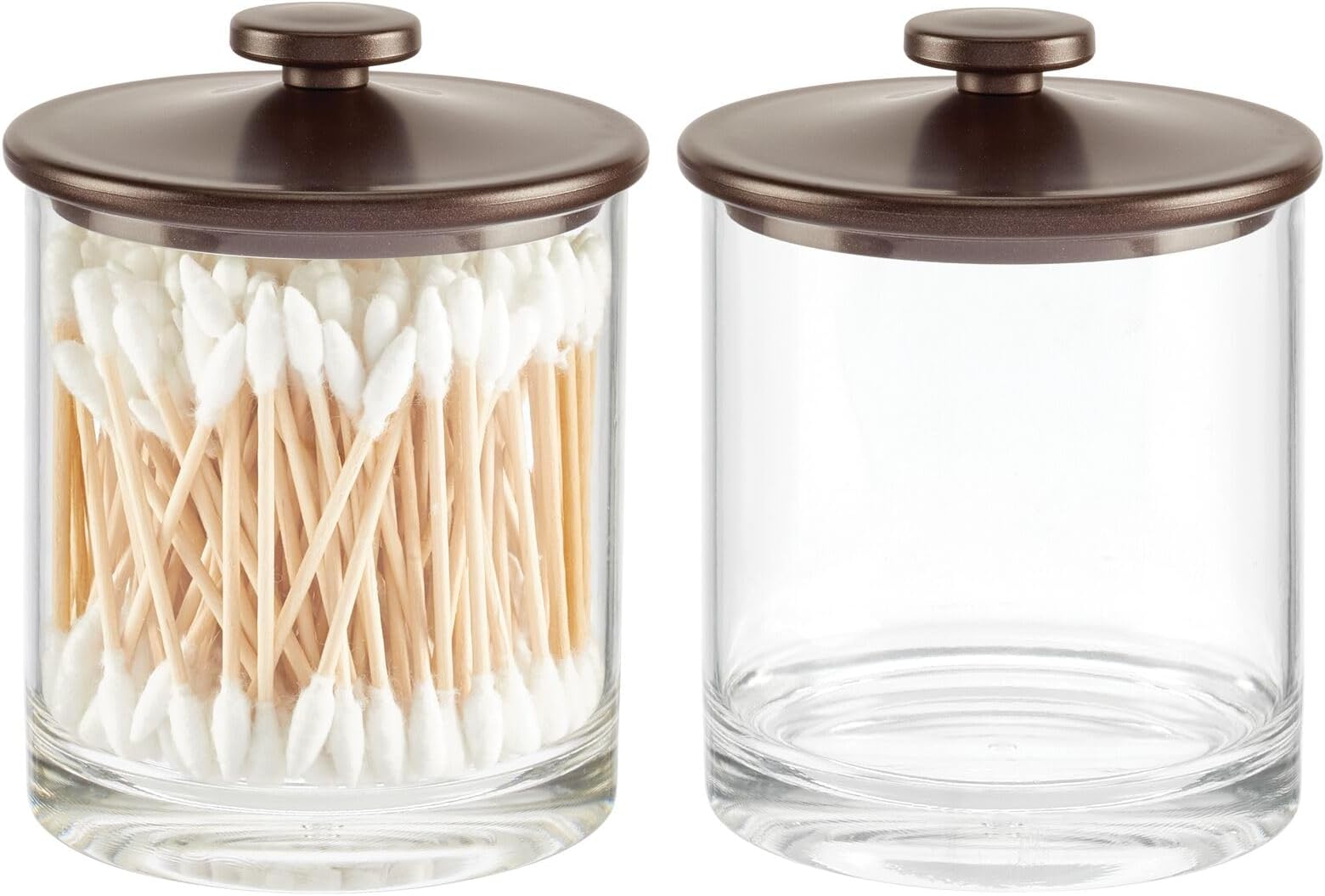 Small Modern Apothecary Storage Organizer Canister Jars - Acrylic Containers for Bathroom, Organization Holder for Vanity, Counter, Makeup Table, Lumiere Collection, 2 Pack, Clear/Bronze