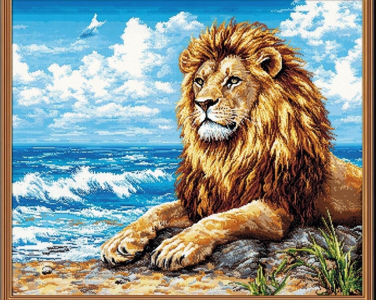 AxiangziK DIY Cross Stitch Embroidery Kit 16x20in,Animal Lion Pre Printed Counted Cross Stitch Patterns,11CT Handmade Cushion Needlework Kit for Home Decoration & Gift