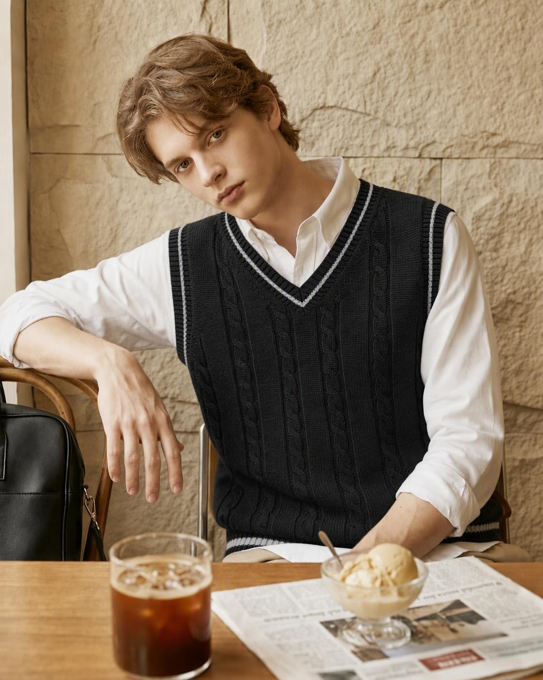 COOFANDY Mens Sweater Vest V Neck Casual Sleeveless Cable Knit Pullover