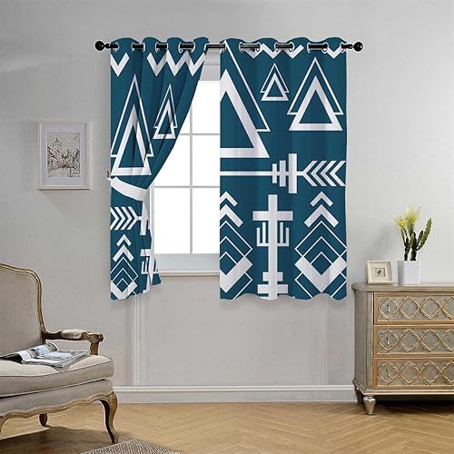Miniatura 3 de Cortinas para Habitacion Blackout Blue Tribal Patterns Africa Grommet Short Soundproofing Blanket Cortinas para Ventanas De Cuarto 55Inch Width by