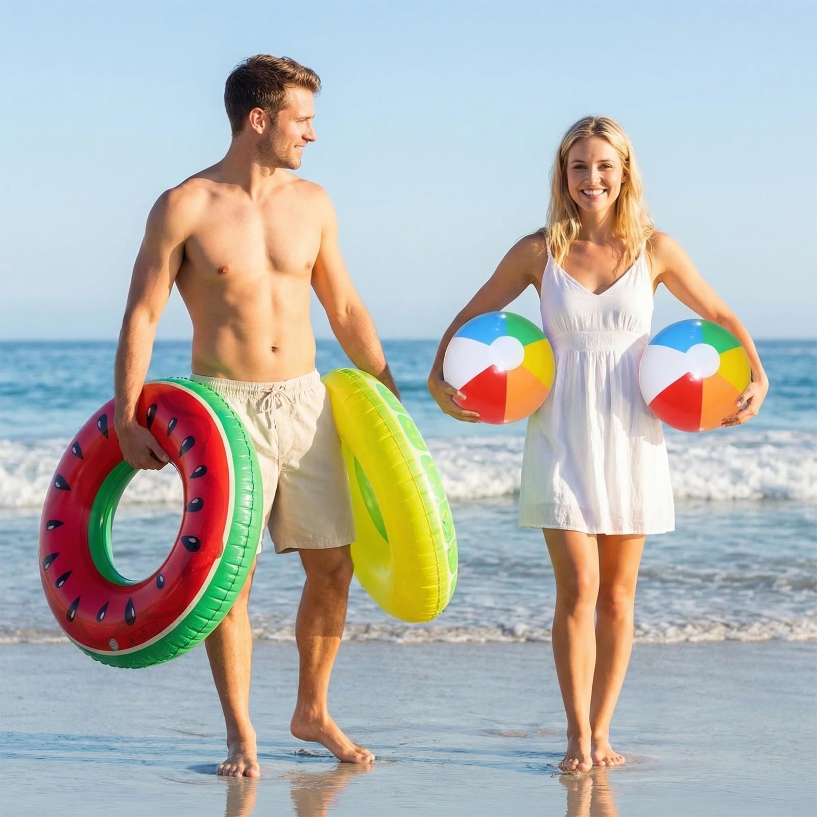 2 Pezzi Salvagente Gonfiabile con 2 Pcs Palloni da Spiaggia, Galleggianti Gonfiabili dello Stagno, Gonfiabili per Piscina per Adulti Spiaggia Nuoto Piscina Festa