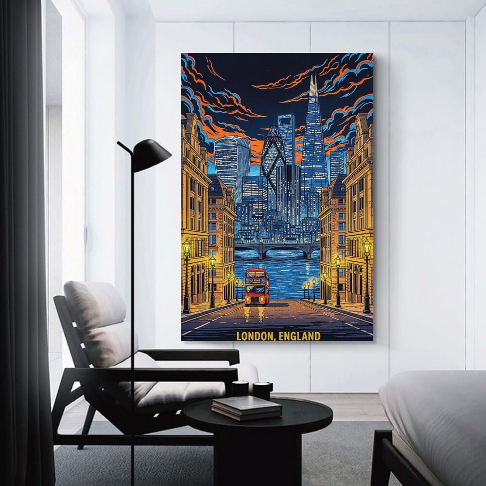 Junmoney London Skyline with Double Decker Bus Wall Decor Canvas Print, 20x30inch(50x75cm), for Home Lounge, Bedroom Or Reading Nook, Decorative Artwork for Empty Walls