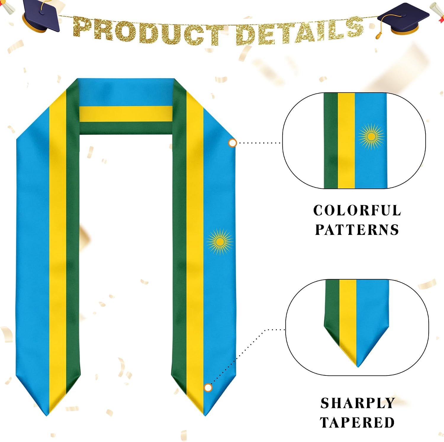 Rwanda Flag Graduation Stole Sash for Study Aboard International Students Abroad Adult Unisex