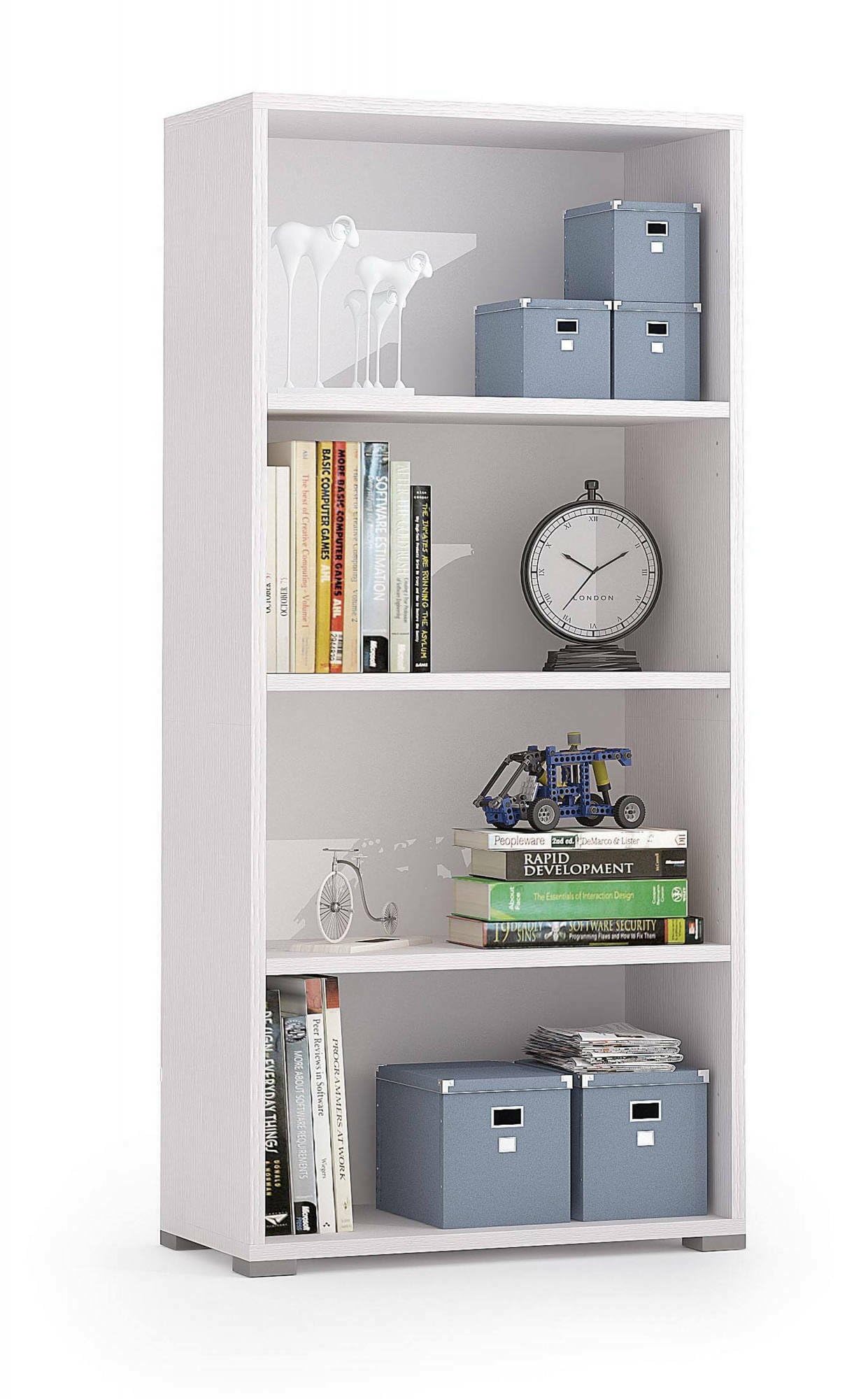 Dmora - Bibliothèque Giacinto, Bibliothèque avec 3 étagères réglables, Étagère à livres, Élément mural avec étagères, 100% Made in Italy, 60x30h130 cm, Blanc