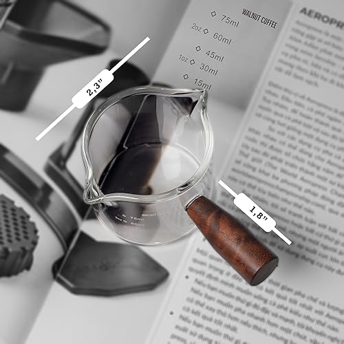 Miniatura 5 de WALNUT COFFEE Vaso de chupito de espresso hecho a mano de 3 onzas con boquilla doble con mango de nogal americano, taza de leche de medición triple