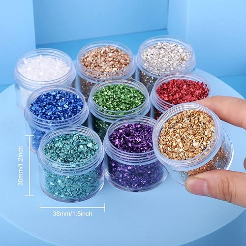 Miniatura 2 de 9 cajas de purpurina de vidrio triturado roto, fragmentos irregulares de 6.4 onzas6.35 oz, chips de cristal metálicos, copos de 0.079-0.157 in