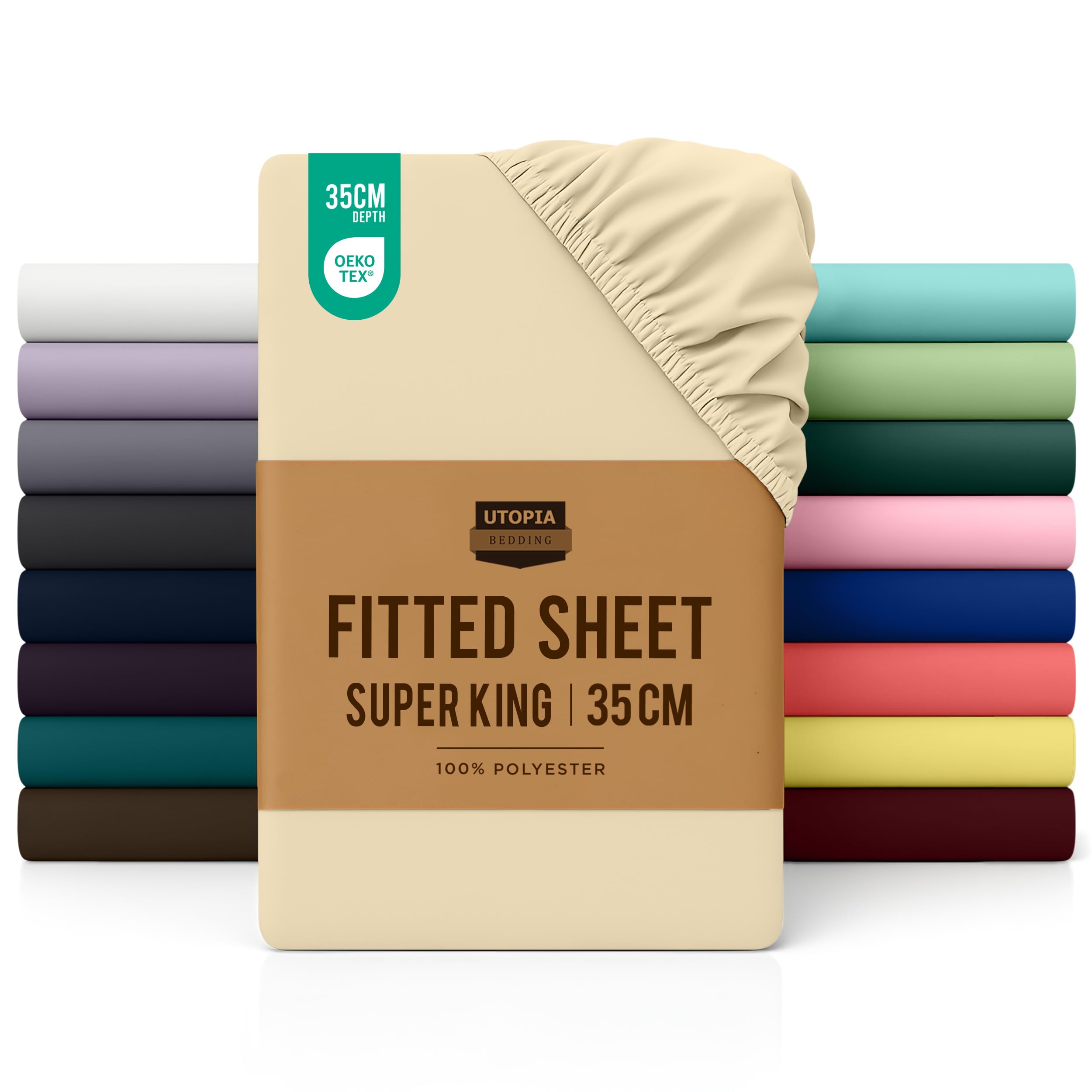 Utopia Bedding Fitted Sheet Super King, Beige - Deep Pocket 14 inch (35 cm) - Easy Care - OEKO-TEX Certified - Soft Brushed Microfibre Fabric - Shrinkage and Fade Resistant - Bottom Sheet