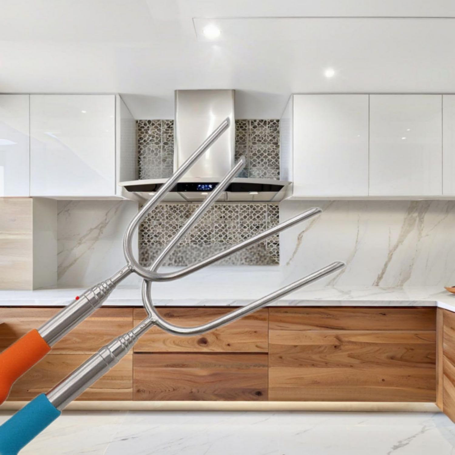 Kitchen Ceramic Cookware Sets, 不锈钢85伸缩烧烤叉鸡腿活腿肠烧烤棒户外野饮烤叉 KCookware Accessories - 1313