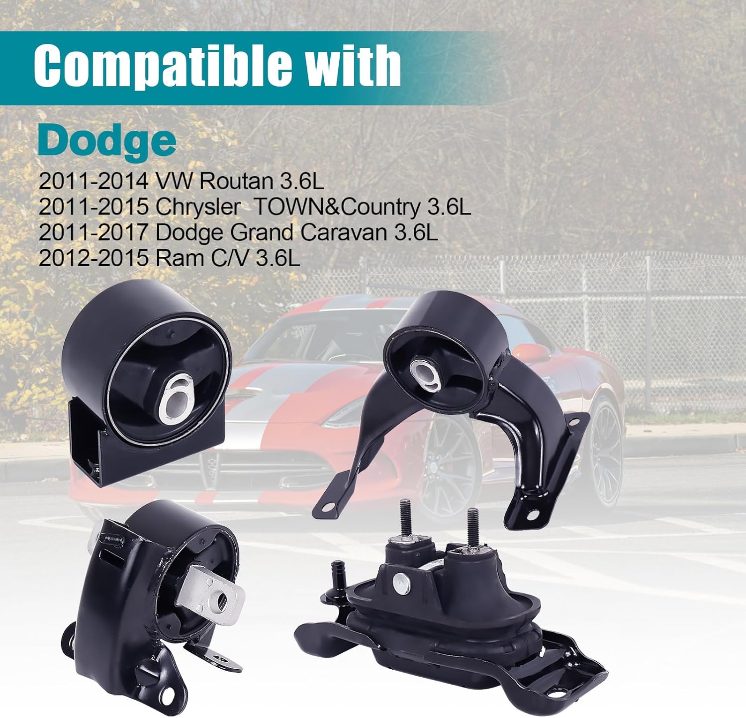 Engine Mount Fits 2011-2015 Chrysler Town & Country / 2012-15 Ram C/V / 2011-2017 Dodge Grand Caravan / 2011-2014 VW Routan, 3.6L A5665 A5480 A5589 A5577 - Black Steel Motor Mount