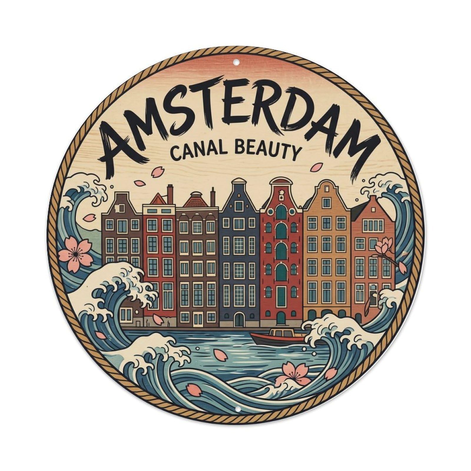 Vintage Travel Amsterdam Canal Houses Metal Tin Sign