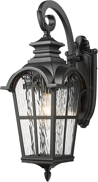 Exterior Lighting Fixtures, Large Outdoor Wall Sconce Lights | 31 Inch Height Large Porch Lights Wall Mount with Water Ripple Glass, Aluminum Black Outdoor lighting for house, E26 Socket