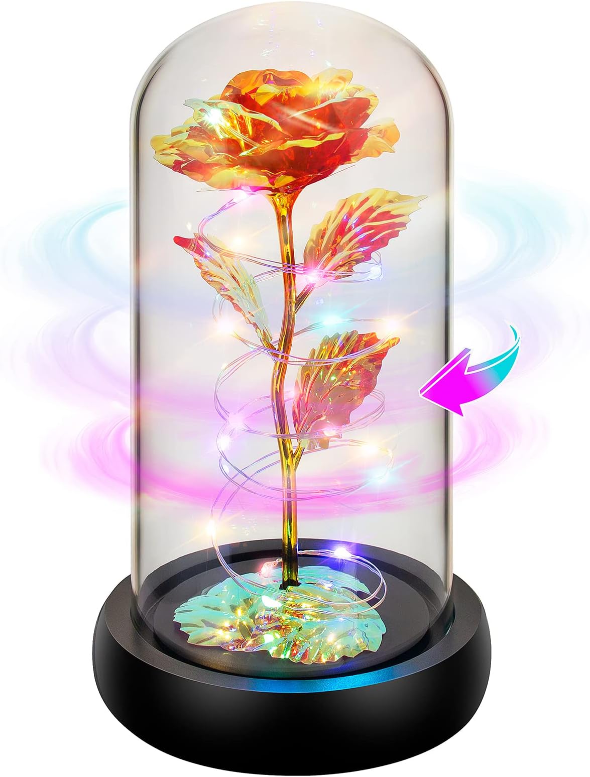 Valentines Day Rose Gifts for Her, Gift for Mom, Birthday Gifts for Women, Rotating Gifts Swirling Roses from Daughter, Spin Light Up Red Roses in Glass Dome Gifts for Mother, Wife, Anniversary