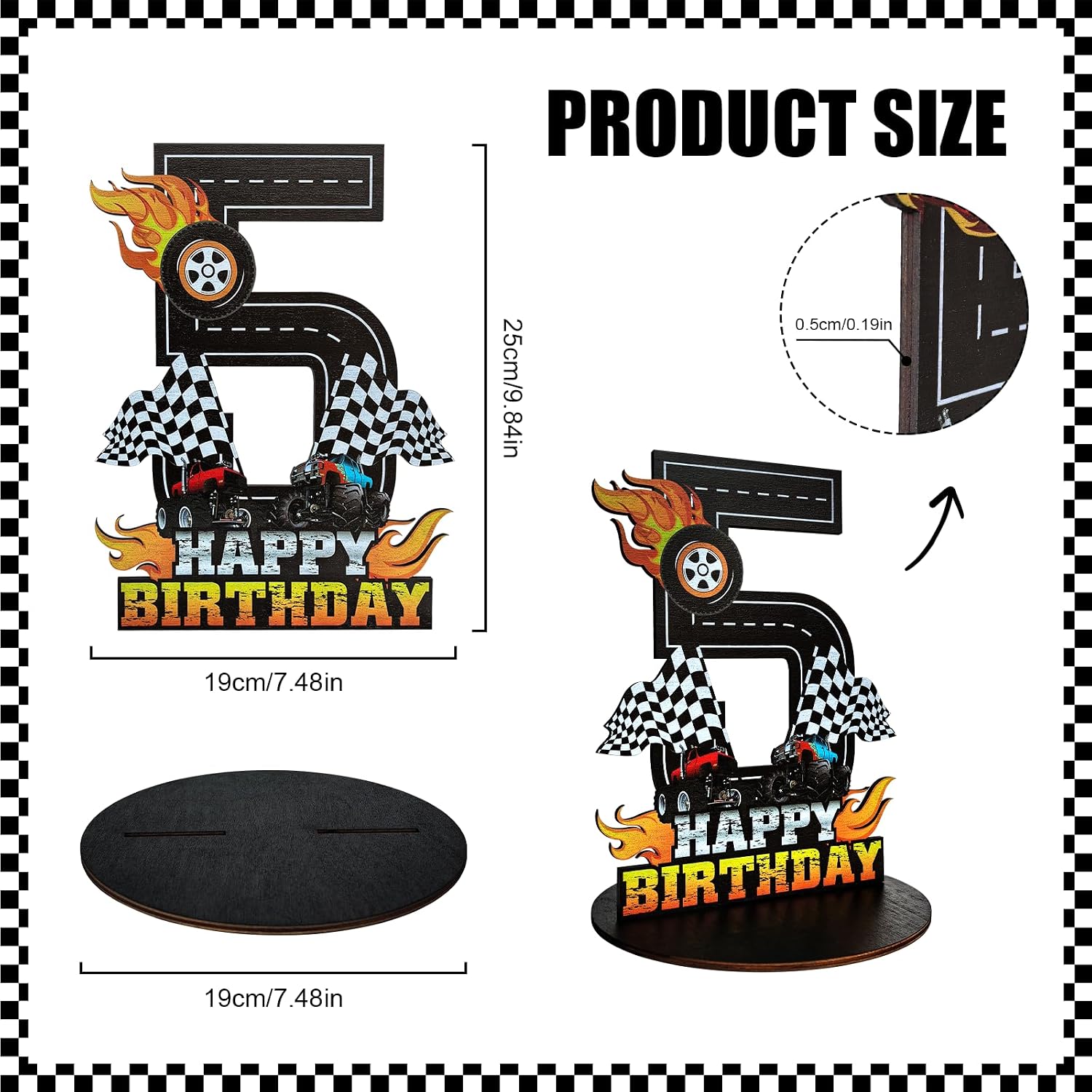 Truck Birthday Number Sign Centerpiece, Truck Wooden Decoration Photo Props for Truck Birthday Decorations (5th)