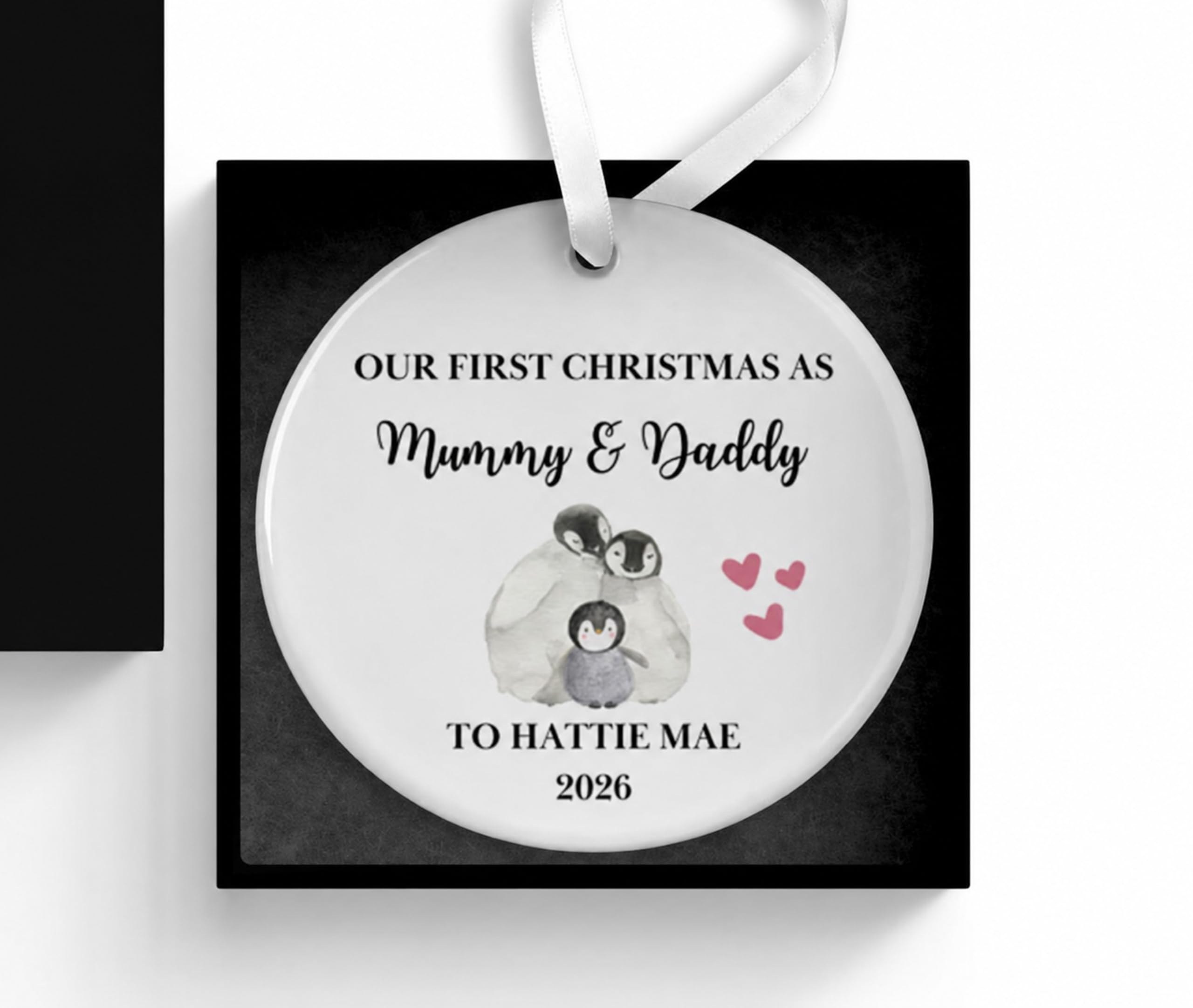 Personalised First Christmas as Mummy and Daddy Bauble, Baby's 1st Xmas