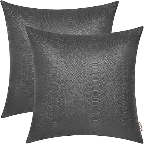 Miniatura 37 de BRAWARM Fundas de almohada de piel sintética de 16 x 16 pulgadas, paquete de 2 fundas de almohada de cuero plateado, almohadas decorativas de piel