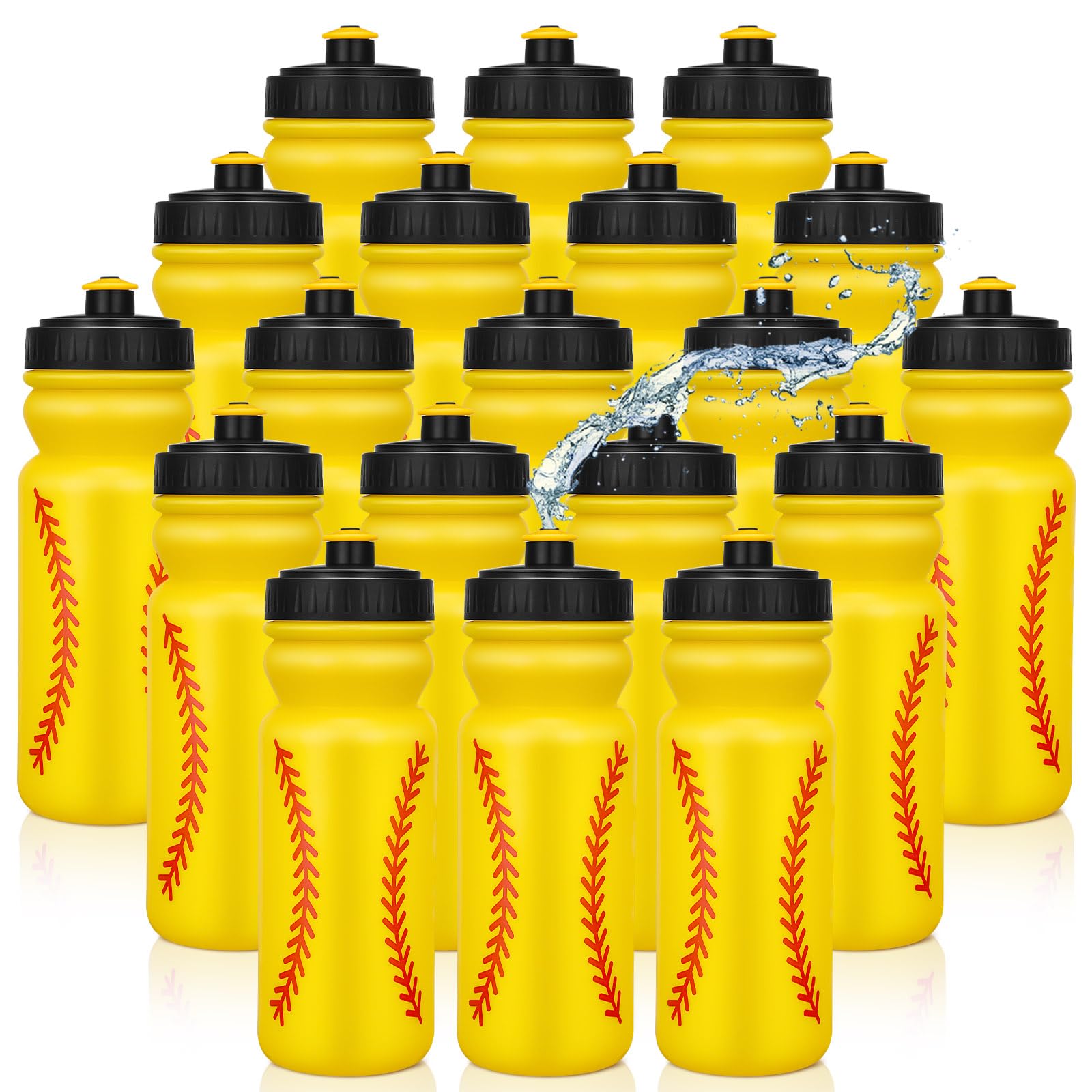 Nitial 20 Pack Softball Squeeze Water Bottle Bulk 20 oz Sports Bottle with Pull Top Lid Plastic Reusable Gifts Tumbler for Sports Travel Gym Party