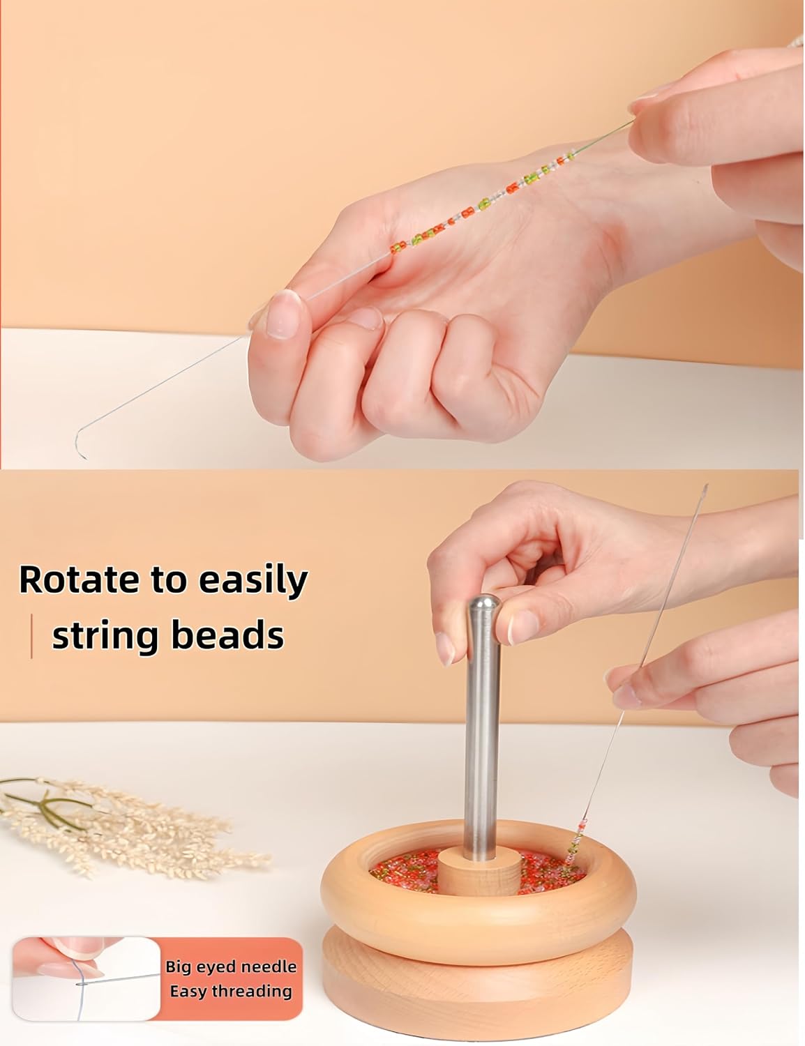 PAVNSO 6 PCS Beading Needles, 7.4 Inch Bead Spinner Needles 0.7mm Diameter Beaded Needles, Rotating Jewelry Making for DIY Waist Beads/Bracelets/Necklaces