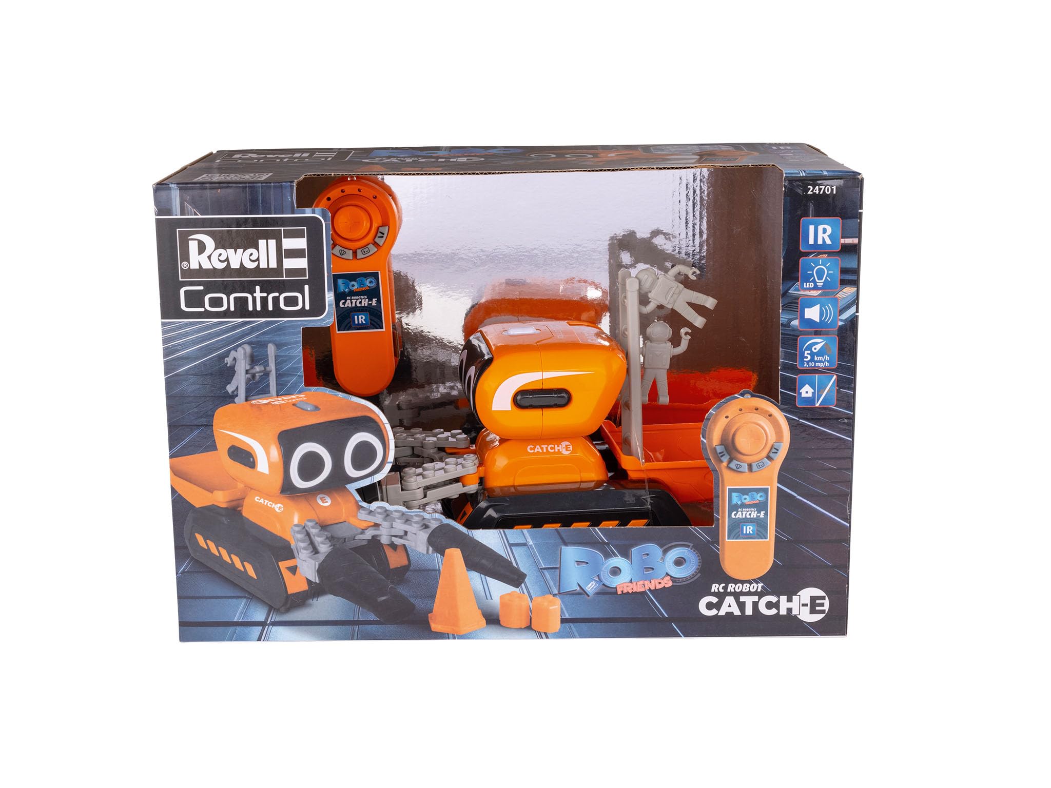 Revell Sterowanie 24701 RC Robot Catch-E I Programowalne funkcje I Światła LED i dźwięki I z precyzyjną kontrolą podczerwieni I 25 cm długości