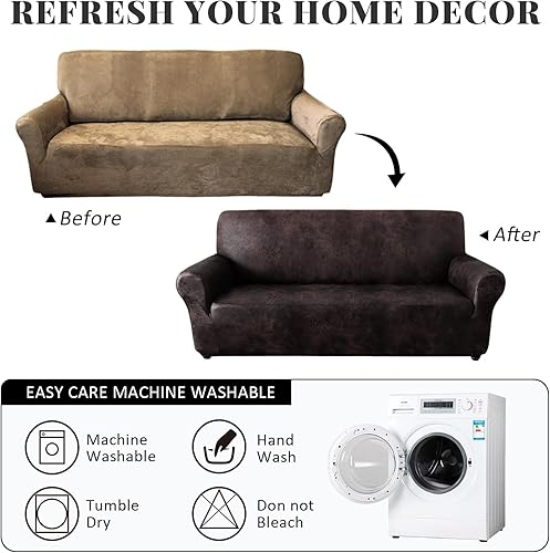 Miniatura 6 de Funda de sofá de gran tamaño para sofás de cuero, fundas elásticas para sofá con textura similar al cuero, lavable, antideslizante, funda para sofá