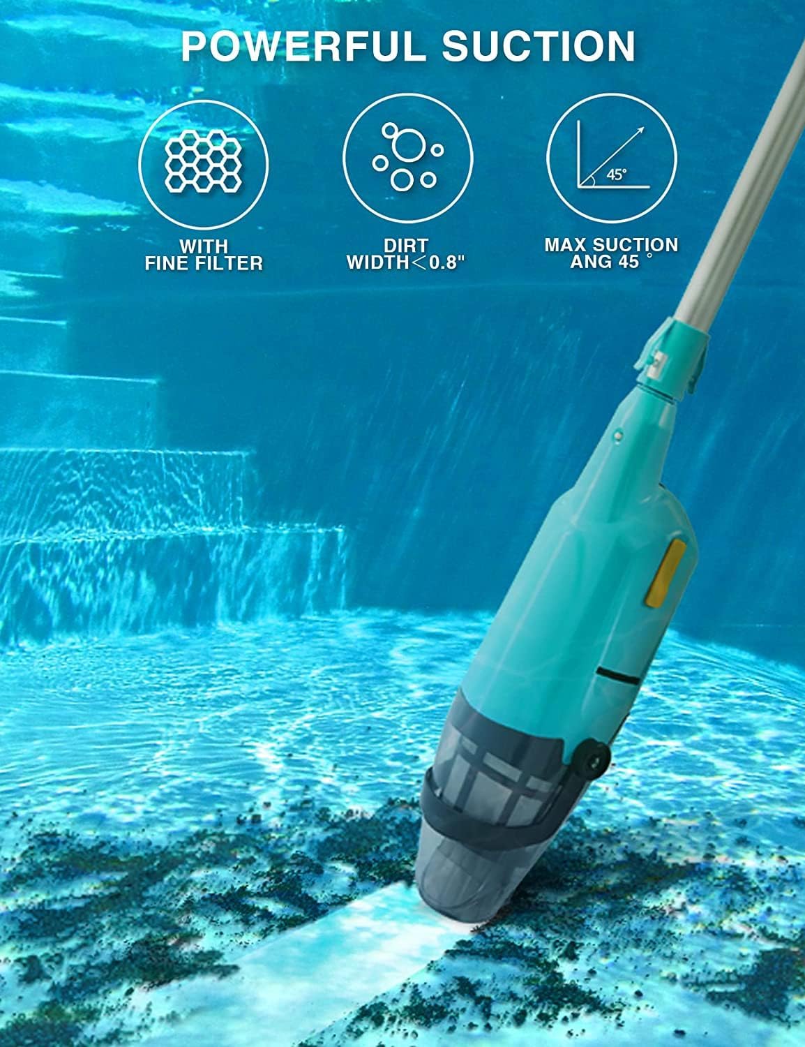 Pool Vacuum Cordless Handheld Cleaner Rechargeable with 60 mins Runtime, Perfect for Above Ground Pools, In-Ground Pools, Spas, and Hot Tubs – Efficiently Removes Sand and Debris