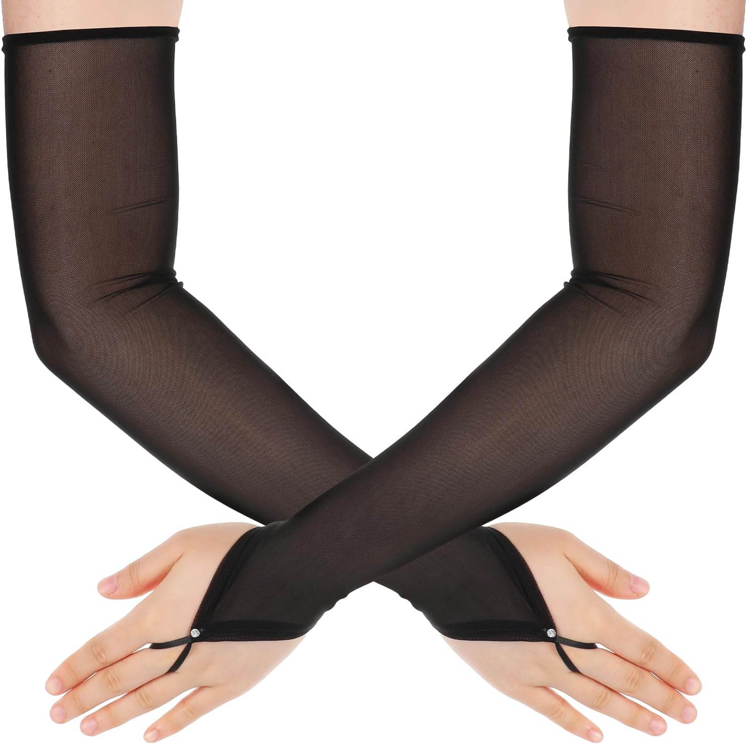 Larrel Long Fingerless Gloves, Black Sheer Gloves Mesh Tulle Glove Opera Glove Elbow Length sleeves Burlesque Outfits for Women Formal Tea Party Dress Dance Wedding Bridal Halloween (21inch)